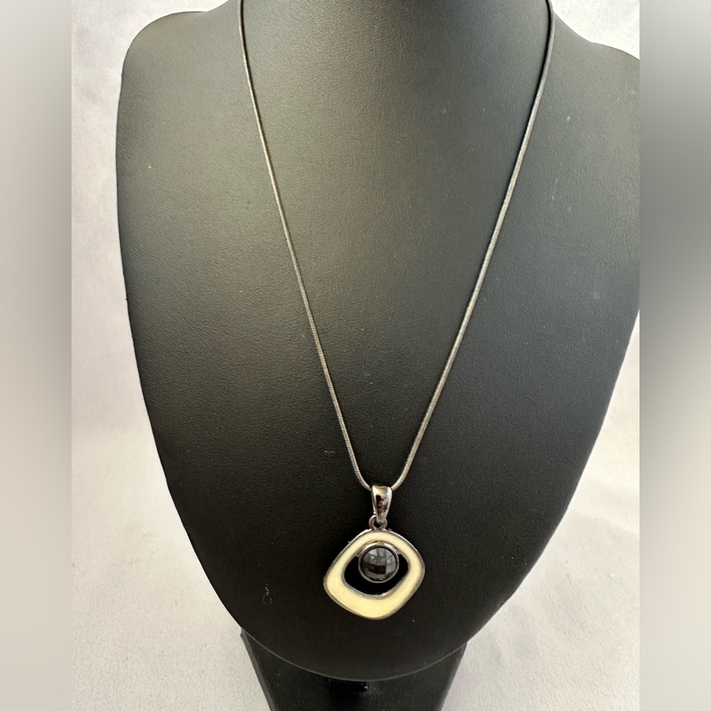 Lia Sophia Checkmate necklace in blackened silver tone and Mother of Pearl